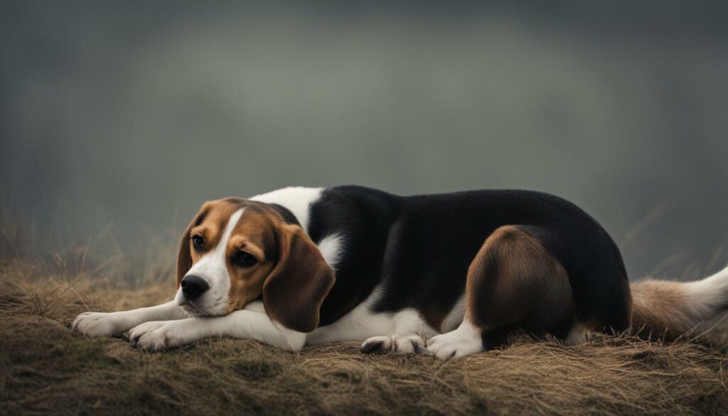 beagle met staart naar beneden