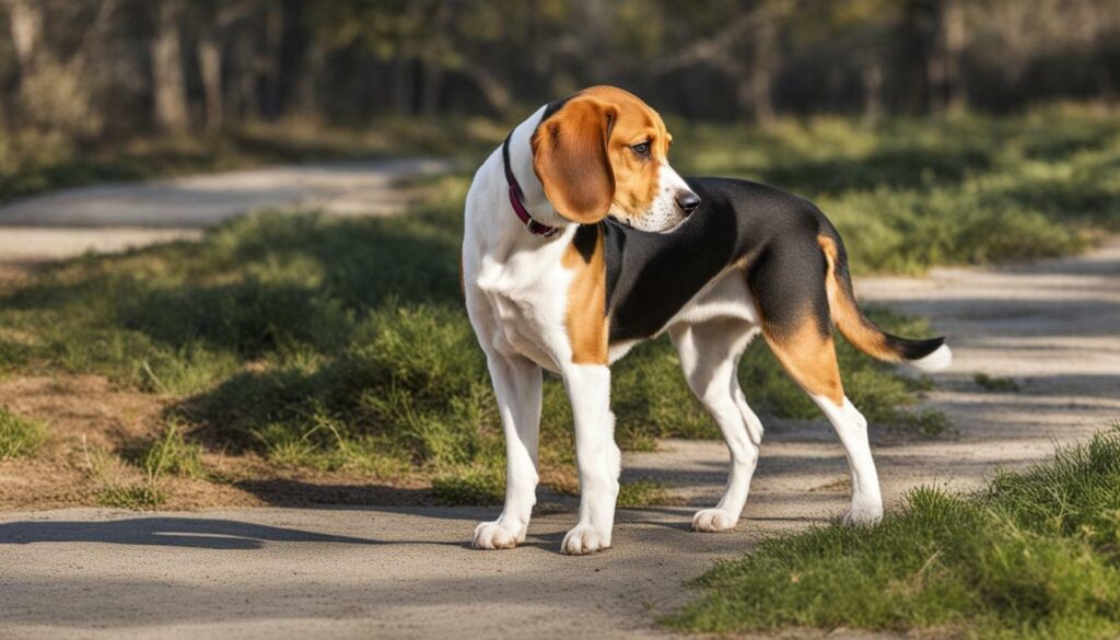 beagle met staart naar beneden